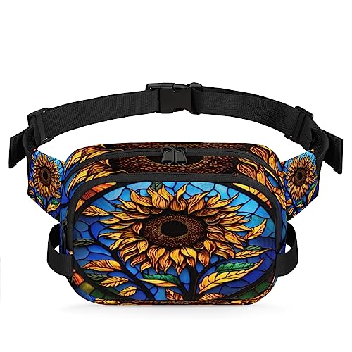 Sunflower Blue Glass Window Fanny Pack for Men Women, Waterproof Travel Square Waist Bag Pack, Crossbody Chest Belt Bum Sling Shoulder Bag Purse for Travel Hiking Cycling Running, Multi80, 9x2.5x6.1 von cfpolar