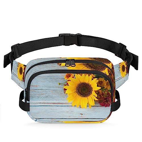 Sunflower Bouquet Old Wooden Board Fanny Pack for Men Women, Fashionable Crossbody Belt Bags Square Waist Pack with Adjustable Strap for Travel Hiking Workout Cycling Running von cfpolar