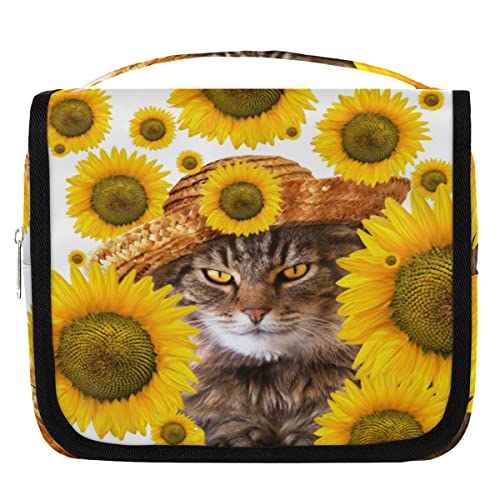 Sunflower Cool Kitten Hanging Travel Toiletry Bag, Portable Makeup Cosmetic Bag for Women with Hanging Hook, Water-resistant Toiletry Kit Organizer for Toiletries Shower Bathroom Cosmetics Accessories von cfpolar