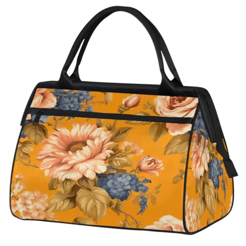 Sunflower Roses Leaves Gym Bag for Women Men, Travel Sports Duffel Bag with Trolley Sleeve, Waterproof Sports Gym Bag Weekender Overnight Bag Carry On Tote Bag for Travel Gym Sport, von cfpolar