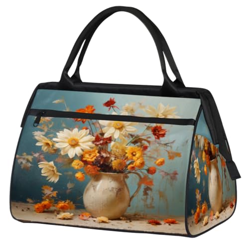 Sunflowers Daisy Gym Bag for Women Men, Travel Sports Duffel Bag with Trolley Sleeve, Waterproof Sports Gym Bag Weekender Overnight Bag Carry On Tote Bag for Travel Gym Sport, Sonnenblumen von cfpolar