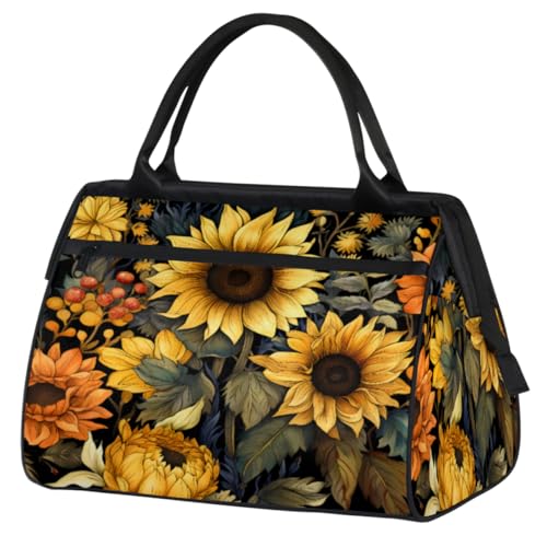 Sunflowers Floral Gym Bag for Women Men, Travel Sports Duffel Bag with Trolley Sleeve, Waterproof Sports Gym Bag Weekender Overnight Bag Carry On Tote Bag for Travel Gym Sport, Sonnenblumen Floral, von cfpolar