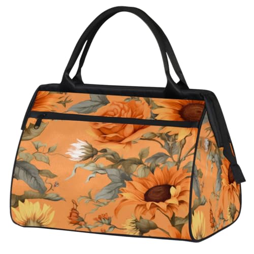 Sunflowers Green Leaves Gym Bag for Women Men, Travel Sports Duffel Bag with Trolley Sleeve, Waterproof Sports Gym Bag Weekender Overnight Bag Carry On Tote Bag for Travel Gym Sport, Sonnenblumen von cfpolar