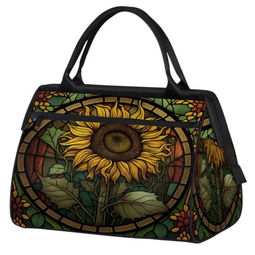 Sunflowers Palm Leaves Gym Bag for Women Men, Travel Sports Duffel Bag with Trolley Sleeve, Waterproof Sports Gym Bag Weekender Overnight Bag Carry On Tote Bag for Travel Gym Sport, Sonnenblumen von cfpolar