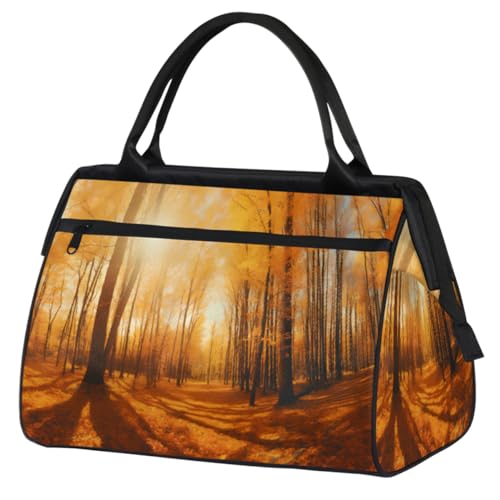 Sunny Autumn Forest Maple Trees Gym Bag for Women Men, Travel Sports Duffel Bag with Trolley Sleeve, Waterproof Sports Gym Bag Weekender Overnight Bag Carry On Tote Bag for Travel Gym Sport, Sonnige von cfpolar