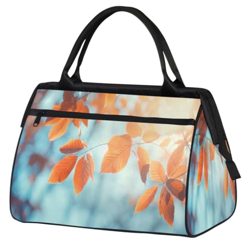 Sunny Autumn Maple Leaves Gym Bag for Women Men, Travel Sports Duffel Bag with Trolley Sleeve, Waterproof Sports Gym Bag Weekender Overnight Bag Carry On Tote Bag for Travel Gym Sport, Sonnige von cfpolar