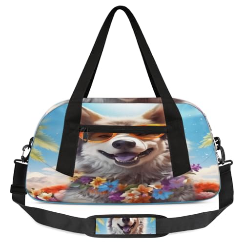 Sunny Day Cool Wolf Kinder-Duffle-Tasche, leicht, wasserabweisend, faltbar, Sporttasche, Wochenender, Übernachtung, Handgepäcktasche für Schule, Praxis, Reisen, Jungen und Mädchen, Mehrfarbig von cfpolar