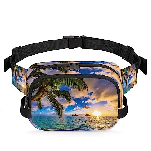 Sunset Beach Coconut Tree Fanny Pack for Men Women, Fashionable Crossbody Belt Bags Square Waist Pack with Adjustable Strap for Travel Hiking Workout Cycling Running von cfpolar