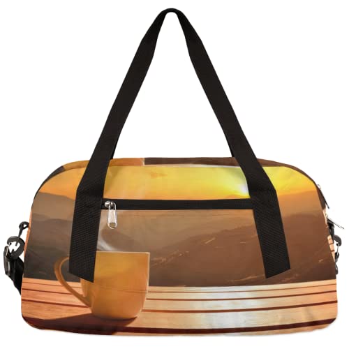 Sunset Coffee Wood Table Kids Duffle Bag Girls Dance Bag Lightweight Water Resistant Foldable Sports Gym Bag Weekender Overnight Sleepover Carry On Travel Bag for Boys Girls von cfpolar