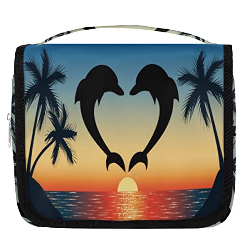 Sunset Delphin Heart Shape Hanging Travel Toiletry Bag, Portable Makeup Cosmetic Bag for Women with Hanging Hook, Water-resistant Toiletry Kit Organizer for Toiletries Shower Bathroom Cosmetics von cfpolar