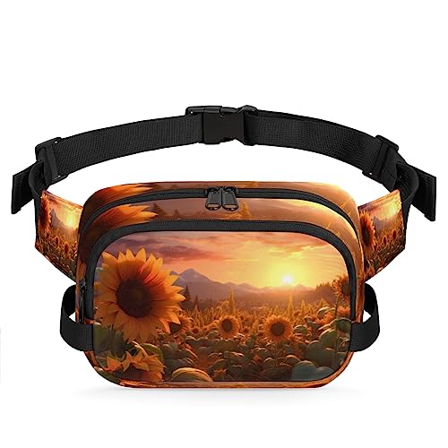 Sunset Sunflower Field Fanny Pack for Men Women, Fashionable Crossbody Belt Bags Square Waist Pack with Adjustable Strap for Travel Hiking Workout Cycling Running von cfpolar