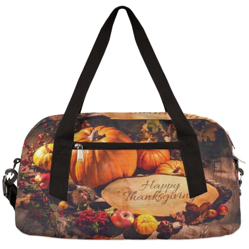 Thanksgiving Kürbis Holzbrett Kinder Duffle Bag Mädchen Tanztasche Leicht Wasserabweisend Faltbar Sport Gym Bag Weekender Übernachtung Übernachtung Handgepäck Reisetasche für Jungen Mädchen von cfpolar