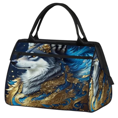 Tier Wolf Blumen Turnbeutel für Damen Herren, Reise Sport Duffel Bag mit Trolleyhülle, wasserdichte Sport Gym Bag Weekender Übernachtung Tasche Carry On Tote Bag für Reisen Gym Sport, Tier Wolf von cfpolar