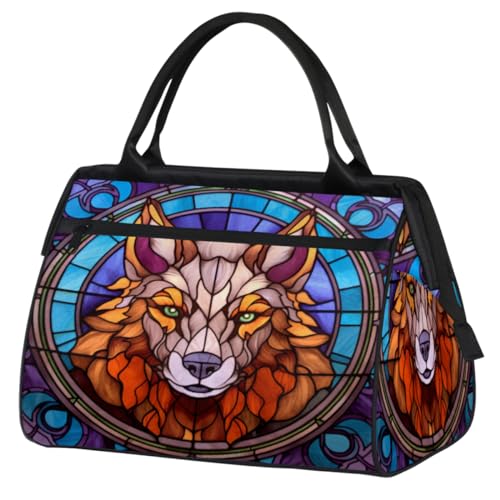 Tier Wolf Glas Hintergrund Turnbeutel für Frauen Männer, Reise Sport Duffel Bag mit Trolleyhülle, wasserdichte Sport Gym Bag Weekender Übernachtung Tasche Carry On Tote Bag für Reisen Gym Sport, Tier von cfpolar