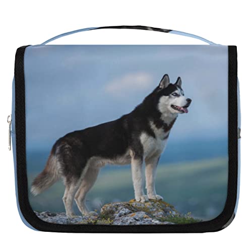 Tierhund Husky Mountain hängende Reise-Kulturtasche, tragbare Make-up-Kosmetiktasche für Frauen mit Aufhängehaken, wasserabweisendes Toilettenartikel-Set, Organizer für Toilettenartikel, Dusche, von cfpolar