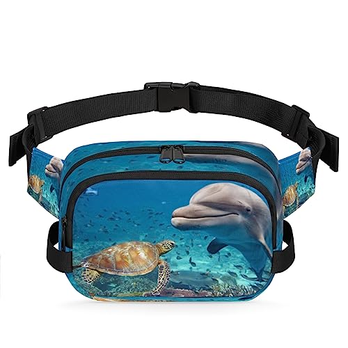 Underwater Seaturtle Delphin Fanny Pack for Men Women, Fashionable Crossbody Belt Bags Square Waist Pack with Adjustable Strap for Travel Hiking Workout Cycling Running von cfpolar