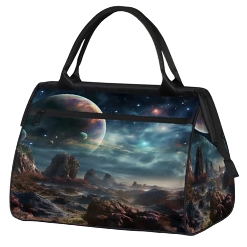 Universum Weltraum Mond Oberfläche Turnbeutel für Damen Herren, Reise Sport Duffel Bag mit Trolleyhülle, wasserdichte Sport Gym Bag Weekender Übernachtung Tasche Carry On Tote Bag für Reisen Gym von cfpolar