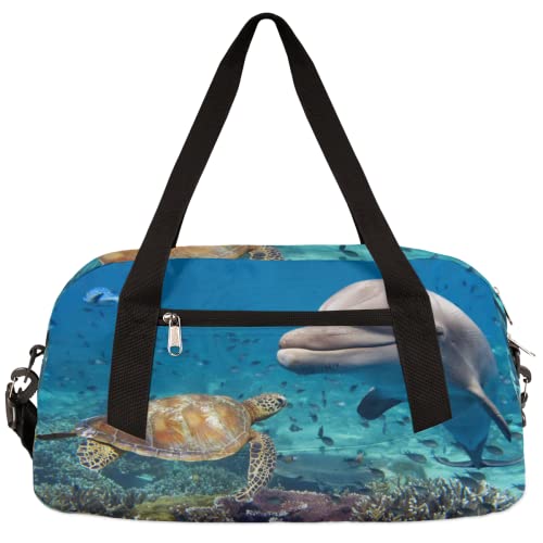 Unterwasser-Seaturtle Delphin Kinder Duffle Bag Mädchen Tanztasche Leicht Wasserabweisend Faltbar Sport Gym Bag Weekender Übernachtung Übernachtung Handgepäck Reisetasche für Jungen Mädchen von cfpolar