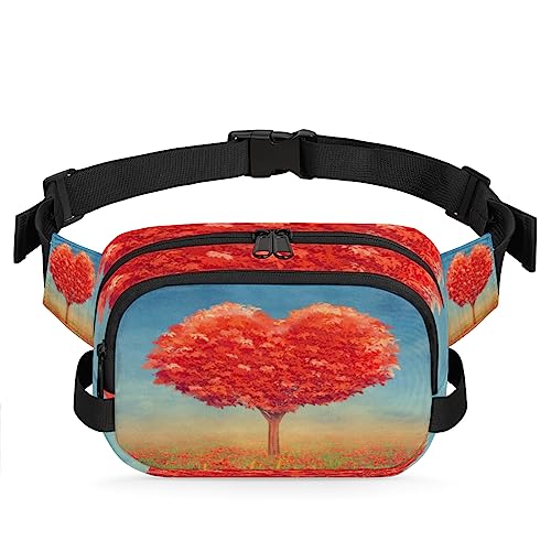 Valentine Heart Love Tree Fanny Pack for Men Women, Fashionable Crossbody Belt Bags Square Waist Pack with Adjustable Strap for Travel Hiking Workout Cycling Running von cfpolar