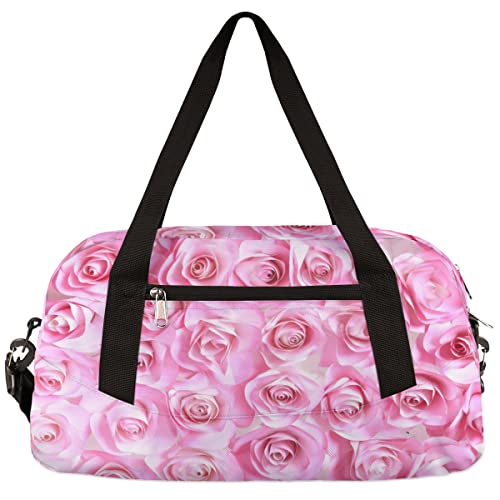 Valentine Rosa Rose Blumen Kinder Duffle Bag Mädchen Tanztasche Leicht Wasserabweisend Faltbar Sport Gym Bag Weekender Übernachtung Übernachtung Handgepäck Reisetasche für Jungen Mädchen von cfpolar