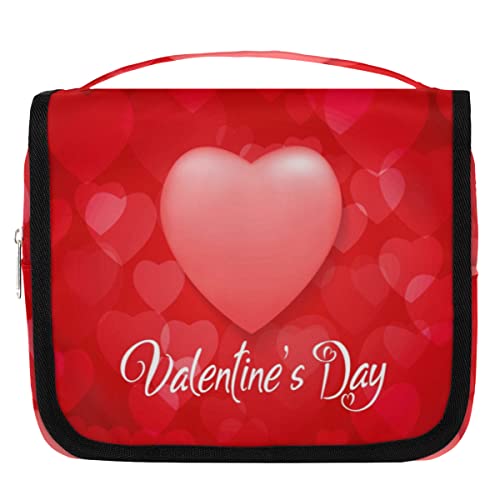 Valentines Happy Day Heart Balloon Hanging Travel Toiletry Bag, Portable Makeup Cosmetic Bag for Women with Hanging Hook, Water-resistant Toiletry Kit Organizer for Toiletries Shower Bathroom von cfpolar