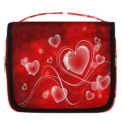 Valentines Translucent Love Heart Hanging Travel Toiletry Bag, Portable Makeup Cosmetic Bag for Women with Hanging Hook, Water-resistant Toiletry Kit Organizer for Toiletries Shower Bathroom Cosmetics von cfpolar