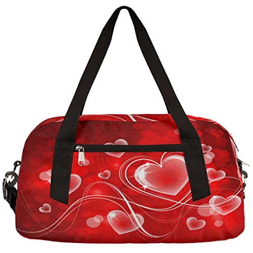 Valentines Transluzente Liebe Herz Kinder Duffle Bag Mädchen Tanztasche Leicht Wasserabweisend Faltbar Sport Gym Bag Weekender Übernachtung Übernachtung Handgepäck Reisetasche für Jungen Mädchen von cfpolar