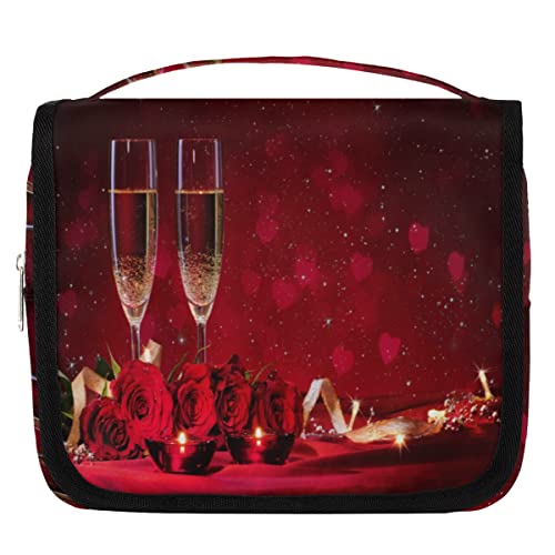 Valentinstag Candlelight Dinner Hanging Travel Toiletry Bag, Portable Makeup Cosmetic Bag for Women with Hanging Hook, Water-resistant Toiletry Kit Organizer for Toiletries Shower Bathroom Cosmetics von cfpolar