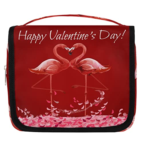 Valentinstag-Kulturbeutel mit Flamingo-Motiv, zum Aufhängen, tragbare Make-up-Kosmetiktasche für Frauen mit Aufhängehaken, wasserabweisender Kulturbeutel, Organizer für Toilettenartikel, Dusche, von cfpolar