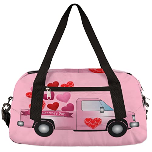 Valentinstag Liebe Herz Truck Kinder Duffle Bag Mädchen Tanztasche Leicht Wasserabweisend Faltbar Sport Gym Bag Weekender Übernachtung Übernachtung Handgepäck Reisetasche für Jungen Mädchen von cfpolar