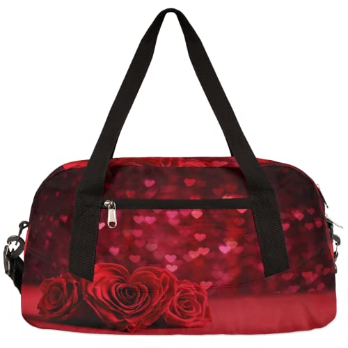 Valentinstag Love Roses Kinder Duffle Bag Mädchen Tanztasche Leicht Wasserabweisend Faltbar Sport Gym Bag Weekender Übernachtung Übernachtung Handgepäck Reisetasche für Jungen Mädchen von cfpolar