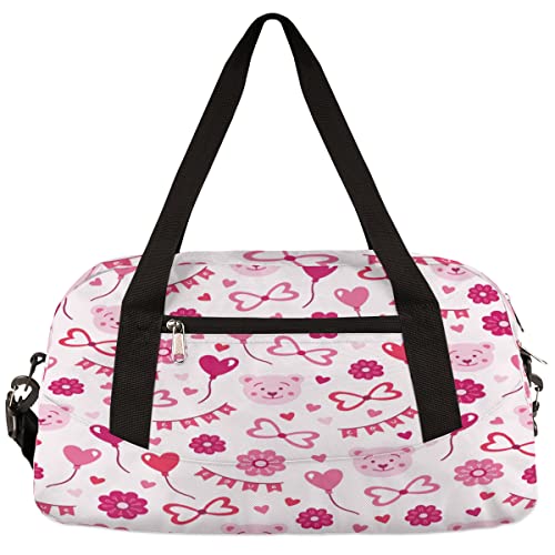 Valentinstag Luftballons Schleife Herzen Blumen Kinder Duffle Bag Mädchen Tanztasche Leicht Wasserabweisend Faltbar Sport Gym Bag Weekender Übernachtung Übernachtung Handgepäck Reisetasche für Jungen von cfpolar