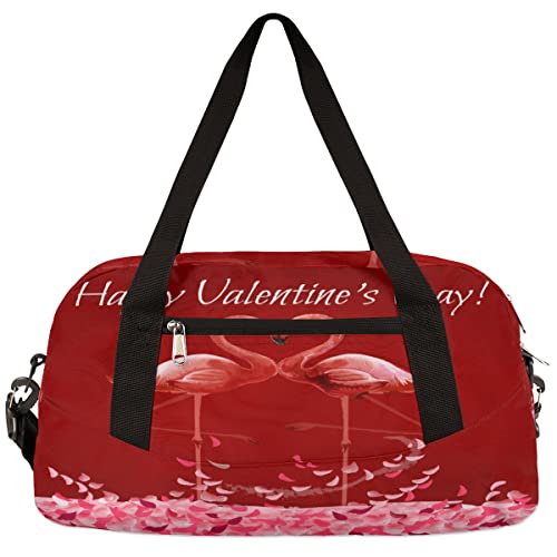 Valentinstag Tier Flamingo Liebe Herz Kinder Duffle Bag Mädchen Tanztasche Leicht Wasserabweisend Faltbar Sport Gym Bag Weekender Übernachtung Übernachtung Handgepäck Reisetasche für Jungen Mädchen von cfpolar