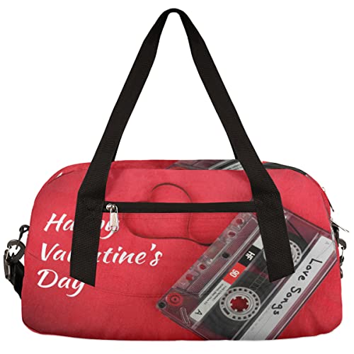 Valentinstag Vintage Tape Print Kinder Duffle Bag Mädchen Tanztasche Leicht Wasserabweisend Faltbar Sport Gym Bag Weekender Übernachtung Übernachtung Handgepäck Reisetasche für Jungen Mädchen von cfpolar