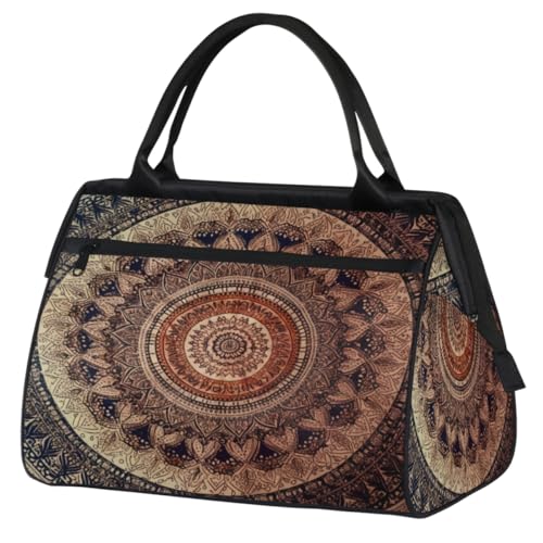 Vintage Black Mandala Flowers Gym Bag for Women Men, Travel Sports Duffel Bag with Trolley Sleeve, Waterproof Sports Gym Bag Weekender Overnight Bag Carry On Tote Bag for Travel Gym Sport, Vintage von cfpolar