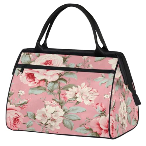 Vintage Blumen Blätter Muster Turnbeutel für Damen Herren, Reise Sport Duffel Bag mit Trolleyhülle, wasserdichte Sport Gym Bag Weekender Übernachtung Tasche Carry On Tote Bag für Reisen Gym Sport, von cfpolar