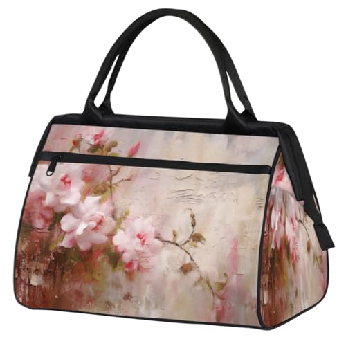 Vintage Blumen Muster Turnbeutel für Damen Herren, Reise Sport Duffel Bag mit Trolleyhülle, wasserdichte Sport Gym Bag Weekender Übernachtung Tasche Carry On Tote Bag für Gym Sport Reisen, Vintage von cfpolar