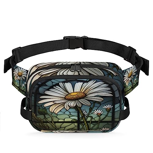 Vintage Daisy Glass Window Fanny Pack for Men Women, Fashionable Crossbody Belt Bags Square Waist Pack with Adjustable Strap for Travel Hiking Workout Cycling Running von cfpolar