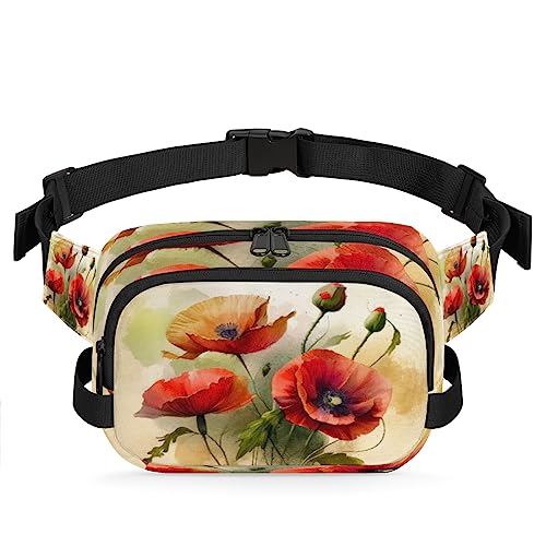 Vintage Floral Poppy Fanny Pack for Men Women, Fashionable Crossbody Belt Bags Square Waist Pack with Adjustable Strap for Travel Hiking Workout Cycling Running von cfpolar