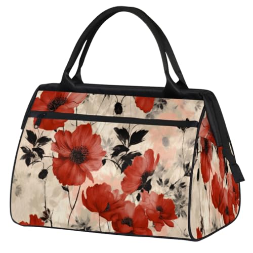 Vintage Floral Poppy Flowers Gym Bag for Women Men, Travel Sports Duffel Bag with Trolley Sleeve, Waterproof Sports Gym Bag Weekender Overnight Bag Carry On Tote Bag for Travel Gym Sport, Vintage von cfpolar