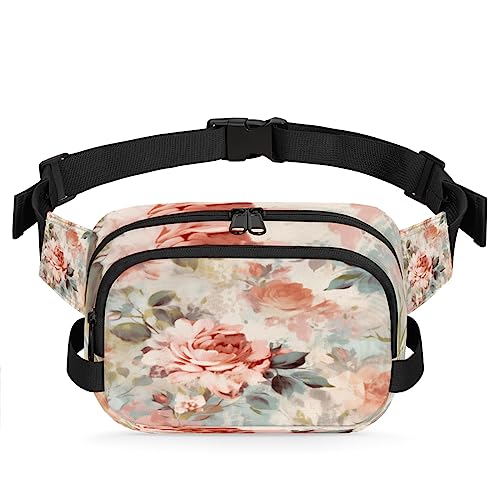 Vintage Floral Rose Fanny Pack für Männer Frauen, modische Crossbody-Gürteltaschen, quadratische Hüfttasche mit verstellbarem Riemen für Reisen, Wandern, Workout, Radfahren, Laufen von cfpolar