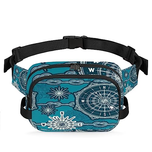 Vintage Kompass Wind Rose und Seil Knoten Bauchtasche für Männer Frauen, wasserdichte Reise Quadratische Hüfttasche Pack, Crossbody Brustgurt Bauchschlinge Schultertasche Geldbörse für Reisen Wandern von cfpolar