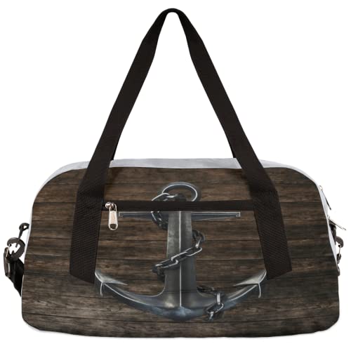 Vintage Metall Anker Plank Kinder Duffle Bag Mädchen Tanztasche Leicht Wasserabweisend Faltbar Sport Gym Bag Weekender Übernachtung Übernachtung Carry On Reisetasche für Jungen Mädchen von cfpolar