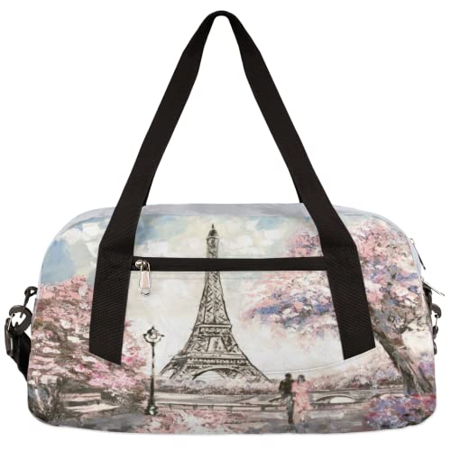 Vintage Ölgemälde Paris Eiffelturm Kinder Duffle Bag Mädchen Tanztasche Leicht Wasserabweisend Faltbar Sport Gym Bag Weekender Übernachtung Übernachtung Handgepäck Reisetasche für Jungen Mädchen von cfpolar