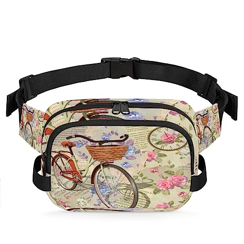 Vintage Rosen Vögel Fahrrad Bauchtasche für Männer Frauen, wasserdichte Reise Quadratische Hüfttasche Pack, Crossbody Brustgurt Bauchschlinge Umhängetasche Geldbörse für Reisen Wandern Radfahren von cfpolar