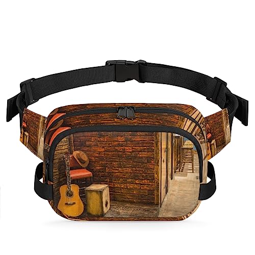 Vintage Street Guitar Stereo Fanny Pack for Men Women, Fashionable Crossbody Belt Bags Square Waist Pack with Adjustable Strap for Travel Hiking Workout Cycling Running von cfpolar