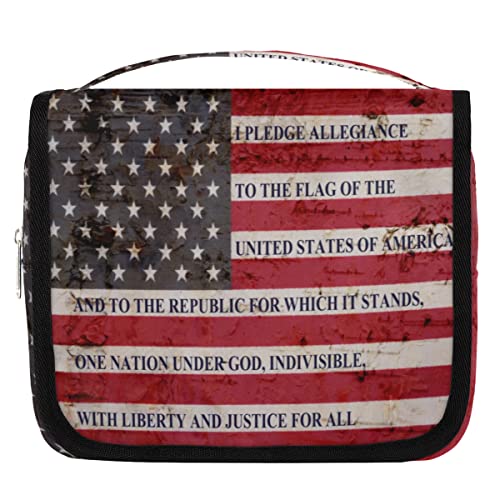 Vintage USA Flagge Zitat hängende Reise-Kulturbeutel, tragbare Make-up-Kosmetiktasche für Frauen mit Haken zum Aufhängen, wasserabweisendes Toilettenartikel-Set, Organizer für Toilettenartikel, von cfpolar