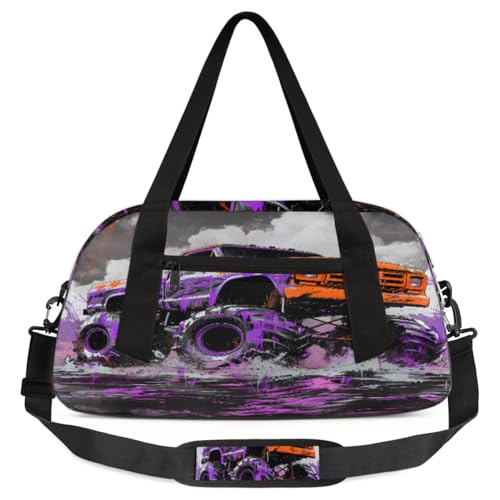 Violette Monster-Truck-Tasche für Kinder, leicht, wasserabweisend, faltbar, Sporttasche, Wochenender, Übernachtung, Handgepäcktasche für Schule, Übung, Reisen, Jungen und Mädchen, Mehrfarbig von cfpolar