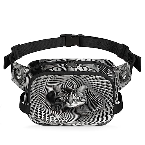 Vortex Illusion Cat Fanny Pack für Männer Frauen, modische Crossbody-Gürteltaschen, quadratische Hüfttasche mit verstellbarem Gurt für Reisen, Wandern, Workout, Radfahren, Laufen von cfpolar