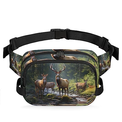 Wald Hirsch Malerei Fanny Pack für Männer Frauen, wasserdichte Reise Quadratische Hüfttasche Pack, Crossbody Brust Gürtel Bum Sling Schultertasche Geldbörse für Reisen Wandern Radfahren Laufen, von cfpolar